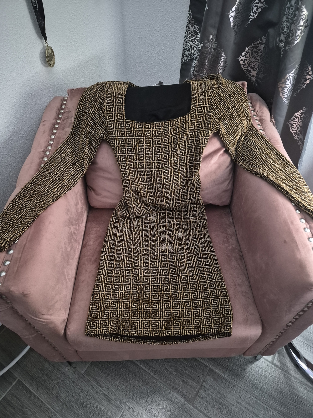 Madden Girl Black and Gold Long Sleeve Geometric Bodycon Dress
